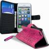 iPhone 5 Δερμάτινη Θήκη Πορτοφόλι Κορκοδιλέ Pink
