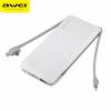 Awei P51K 10000aMH Power Bank with cables micro, type c, lightning – White