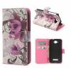 Leather Wallet Stand/Case for Alcatel One Touch Pop C7 OT-7041D White With Purple Flowers (OEM)